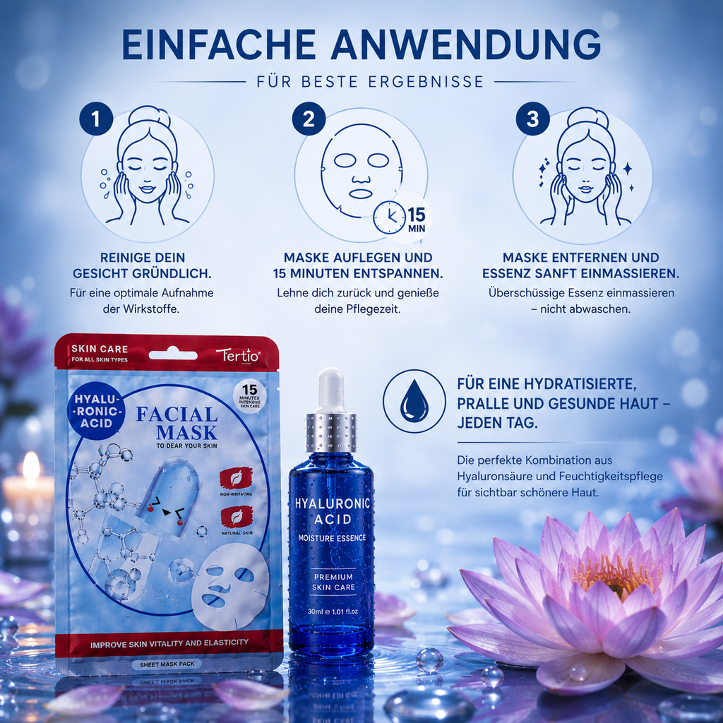 💙 Hyaluron Gesichtsmaske – Intensive Feuchtigkeit & Strahlender Glow