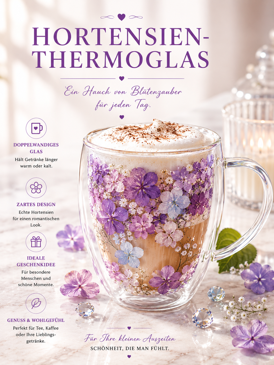 💜 Hortensien-Thermoglas – Lavender Dream 💜