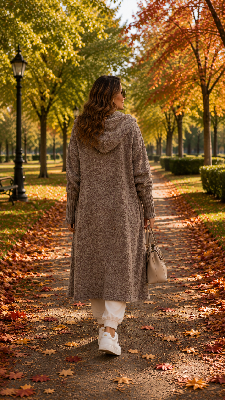 Long Bouclé Cardigan mit Kapuze – Oversize M–XL