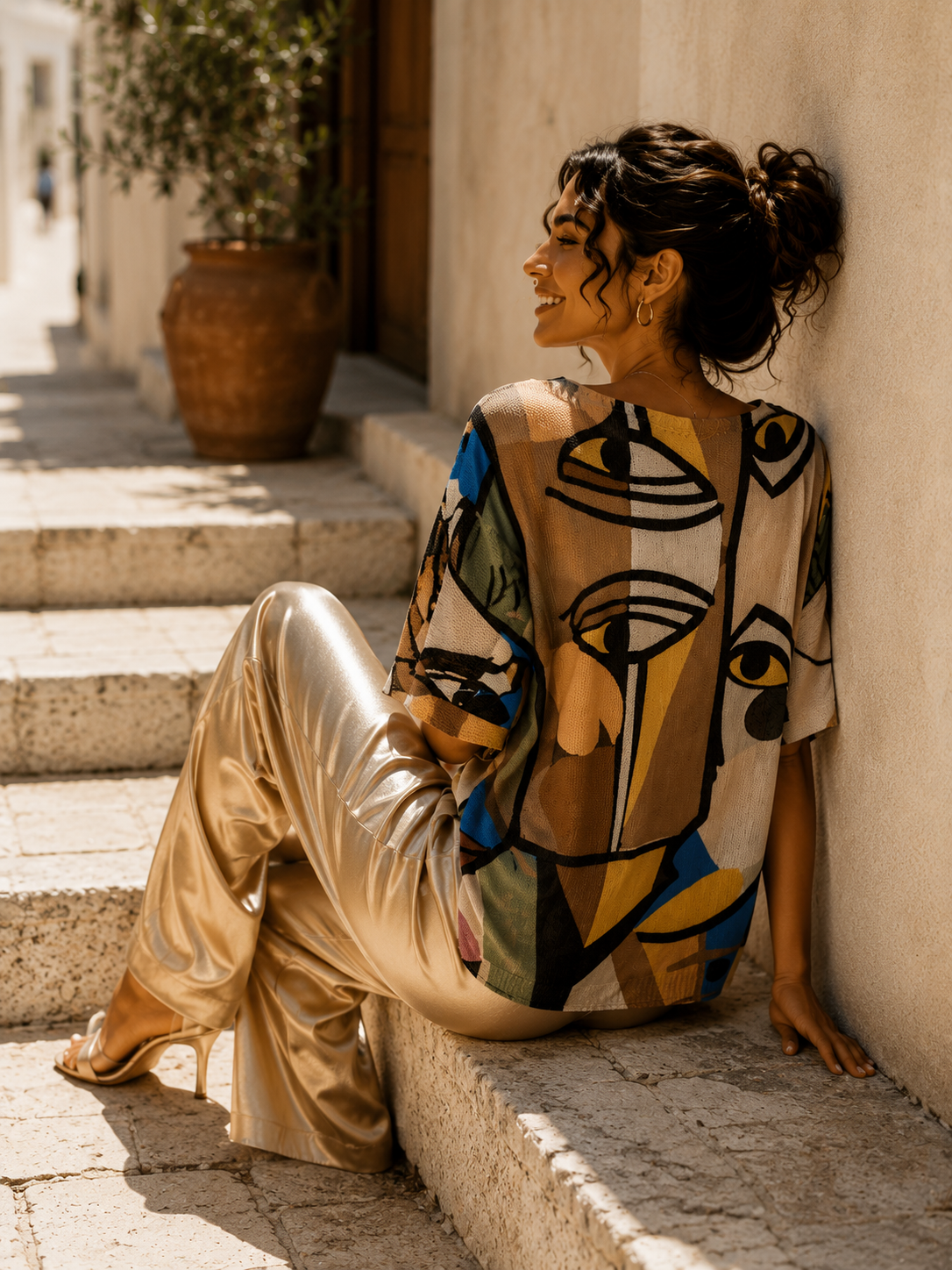 Leichter Viskose-Pullover mit modernem Kunst-Design