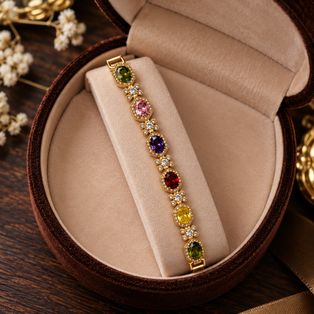 Wunderschönes Armband mit bunten Zirkonia – 18K vergoldet ✨