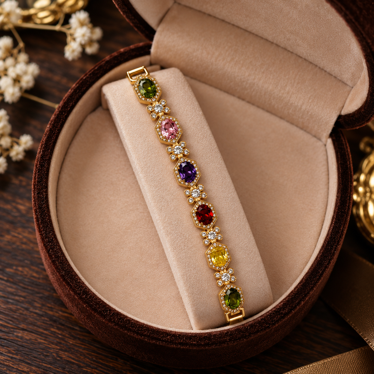 Wunderschönes Armband mit bunten Zirkonia – 18K vergoldet ✨
