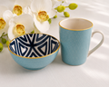 Keramik-Set: Becher & Schale mit Goldrand