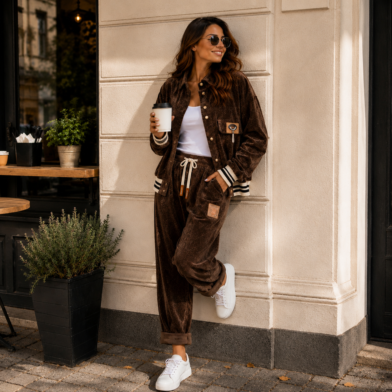 Brauner Cord Zweiteiler Damen – Jacke & Hose – Lässiger Oversize Look