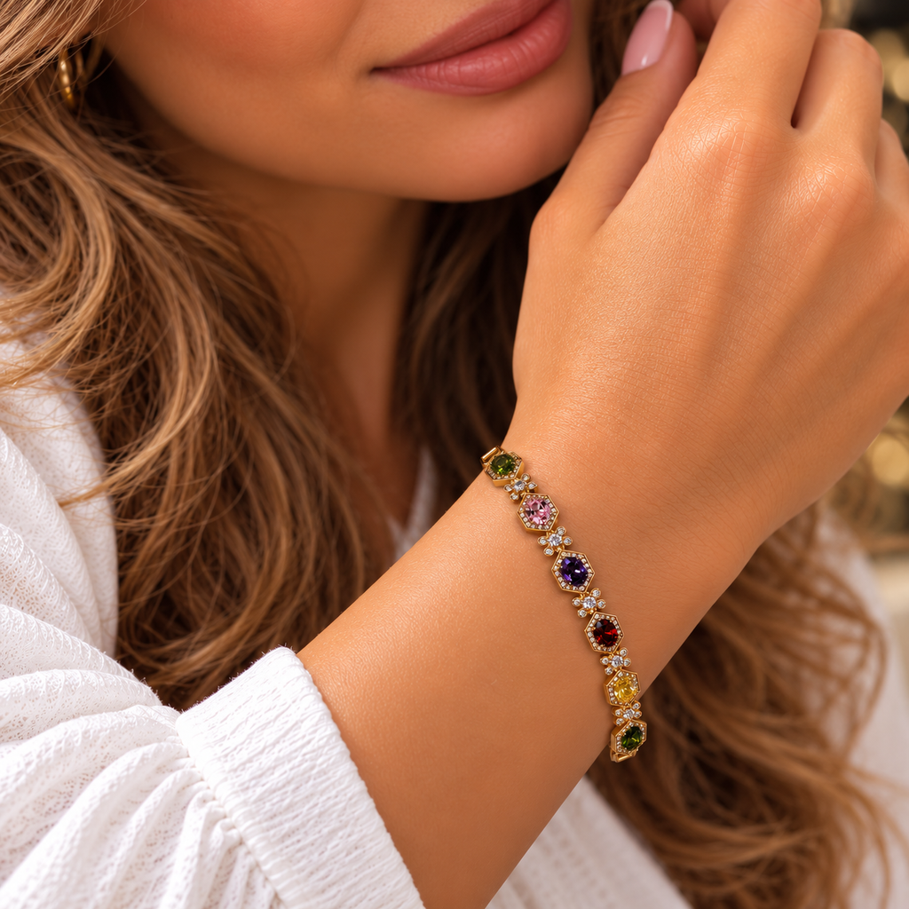 Wunderschönes Armband mit bunten Zirkonia – 18K vergoldet ✨