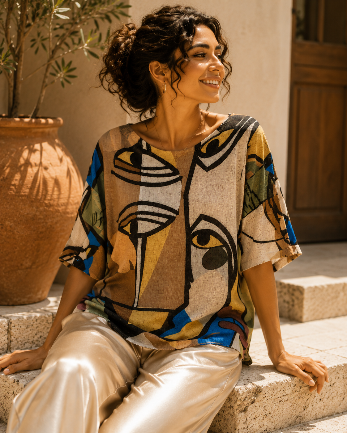Leichter Viskose-Pullover mit modernem Kunst-Design