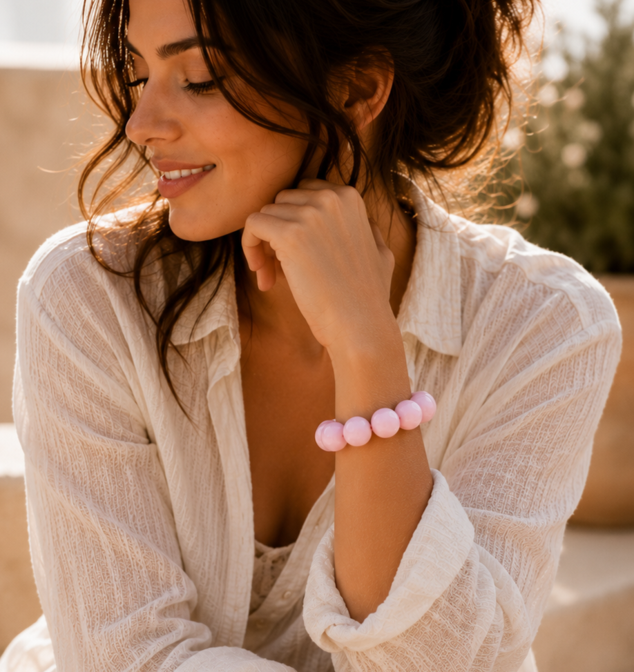 Elastisches Perlenarmband in zartem Rosa – Elegantes Statement-Armband