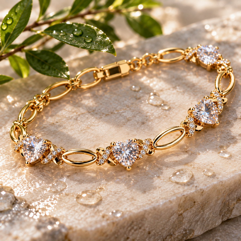 Vergoldetes Herz-Armband mit Zirkonia