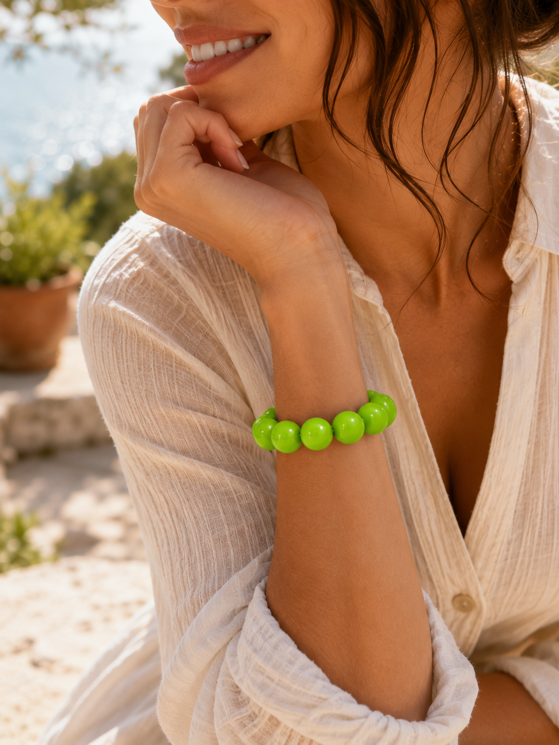 Elastisches Perlenarmband in frischem Grün – Stilvolles Statement-Armband
