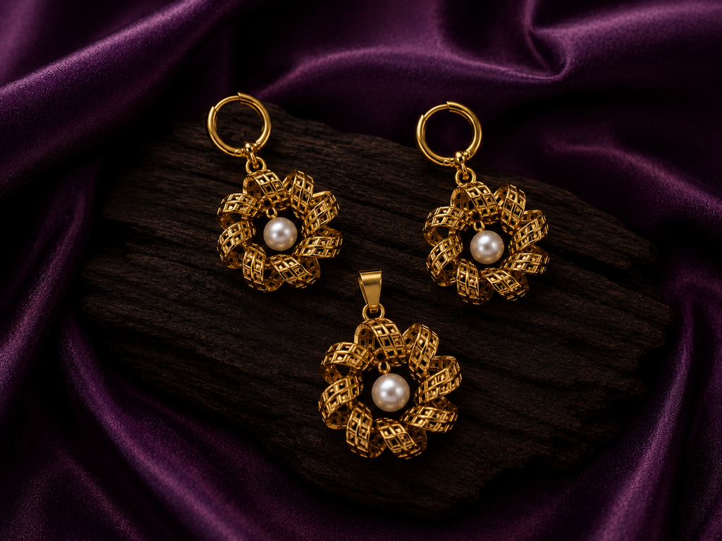 Elegantes Schmuckset mit Perlen – Anhänger & Ohrringe