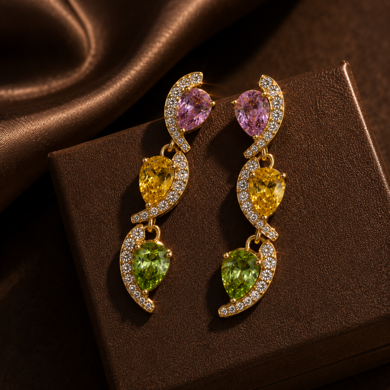 Elegante Ohrringe in Rosa, Gold & Grün – 18K vergoldeter Chirurgenstahl