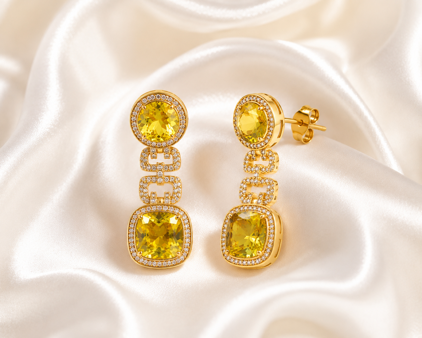Elegante Statement-Ohrringe mit schimmerndem Zitronen-Limetten-Zirkonia – 6 cm