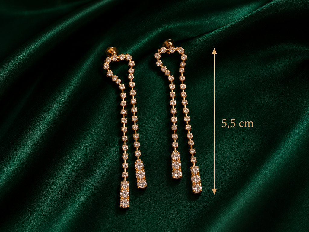 Elegante Zirkonia Ohrstecker mit doppeltem Anhänger – 18K Gold ✨