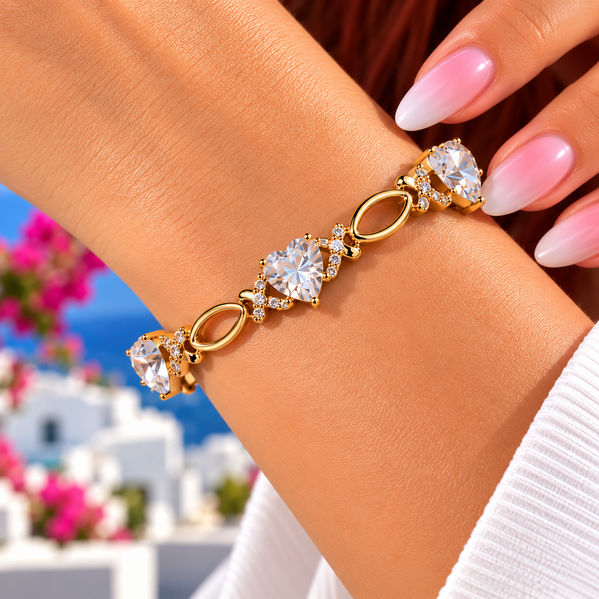 Vergoldetes Herz-Armband mit Zirkonia