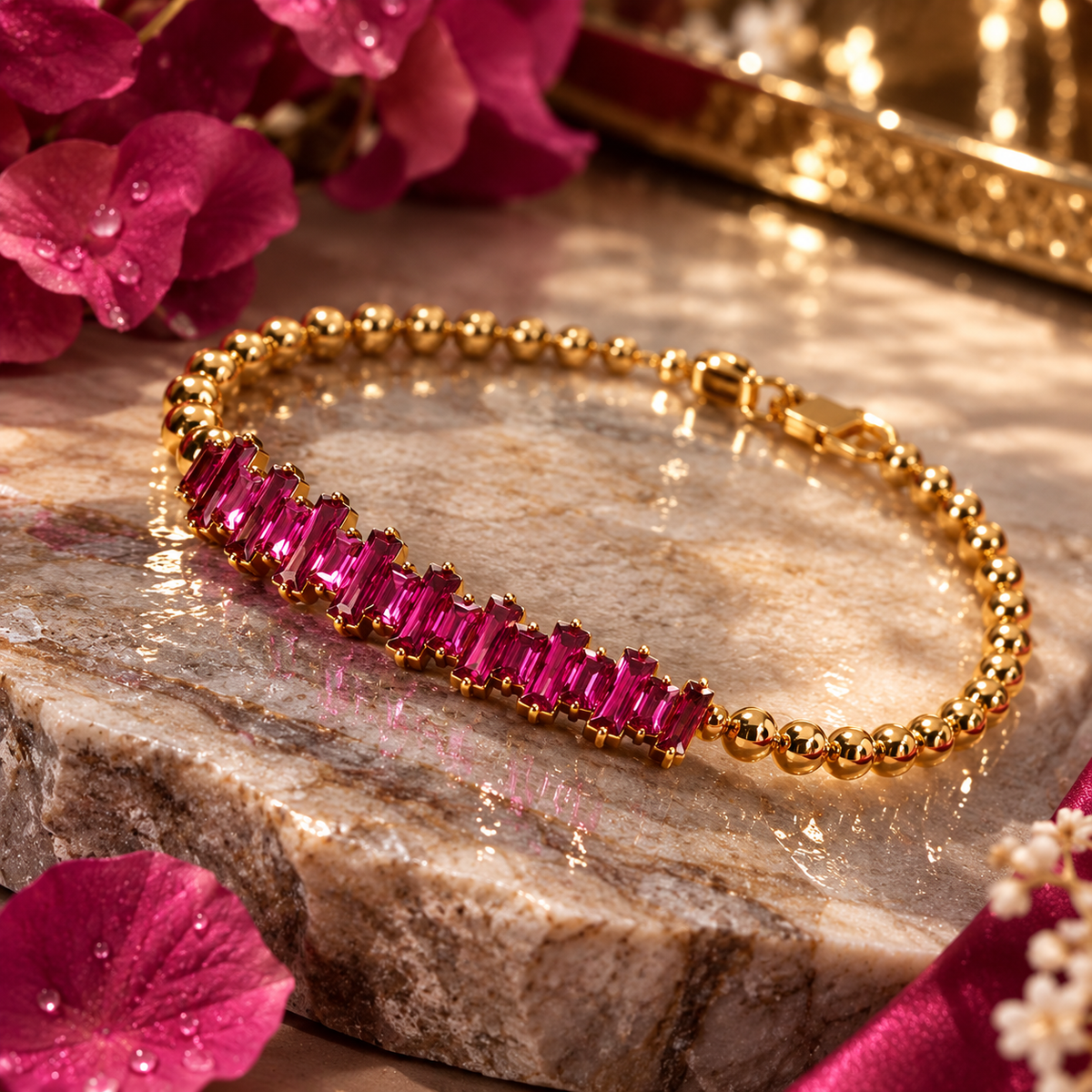 Elegantes Damenarmband mit Magenta Kristallen  Funkelnder Luxusschmuck