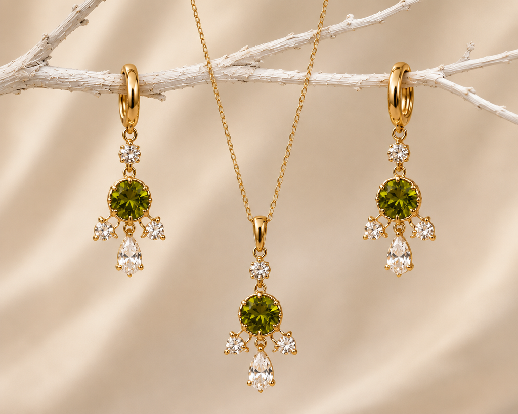 💚 Elegantes Schmuckset mit pistaziengrüner ZirkoniaHinweis: