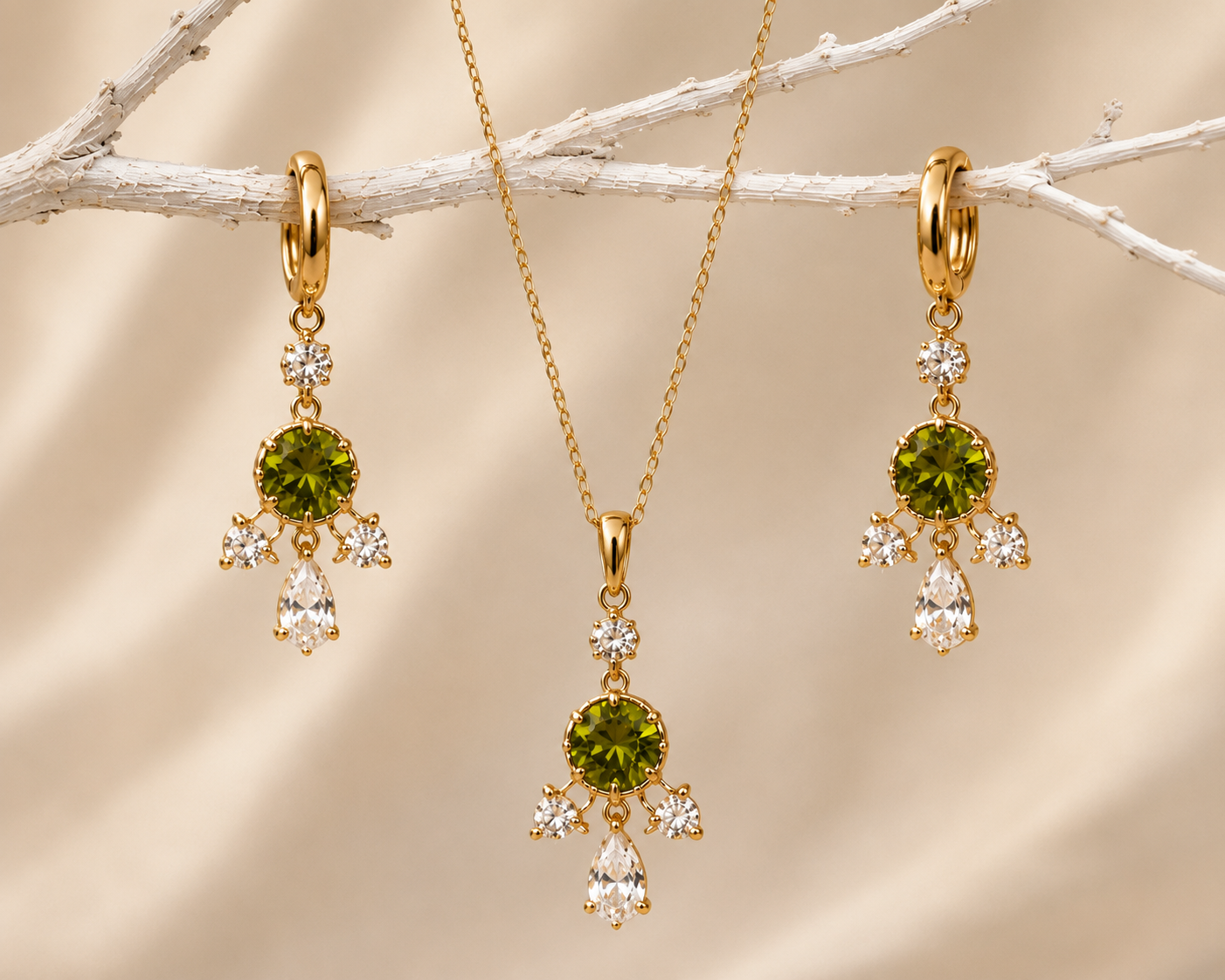 💚 Elegantes Schmuckset mit pistaziengrüner ZirkoniaHinweis: