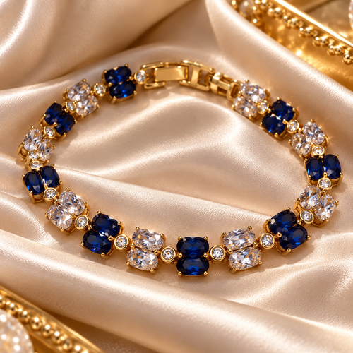 Armband mit chaberblauen & funkelnden Zirkonia-Steinen – Luxuriöser