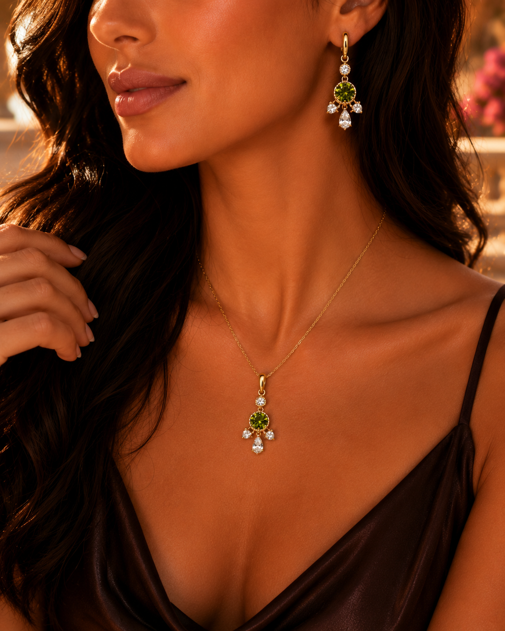 💚 Elegantes Schmuckset mit pistaziengrüner ZirkoniaHinweis: