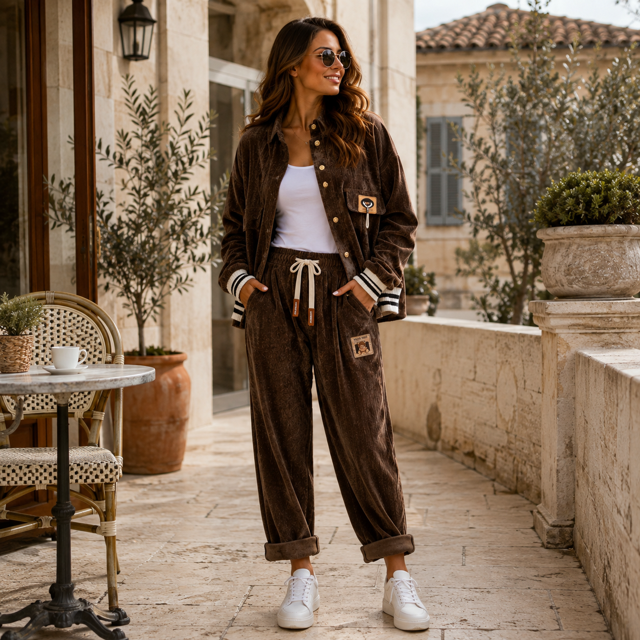 Brauner Cord Zweiteiler Damen – Jacke & Hose – Lässiger Oversize Look