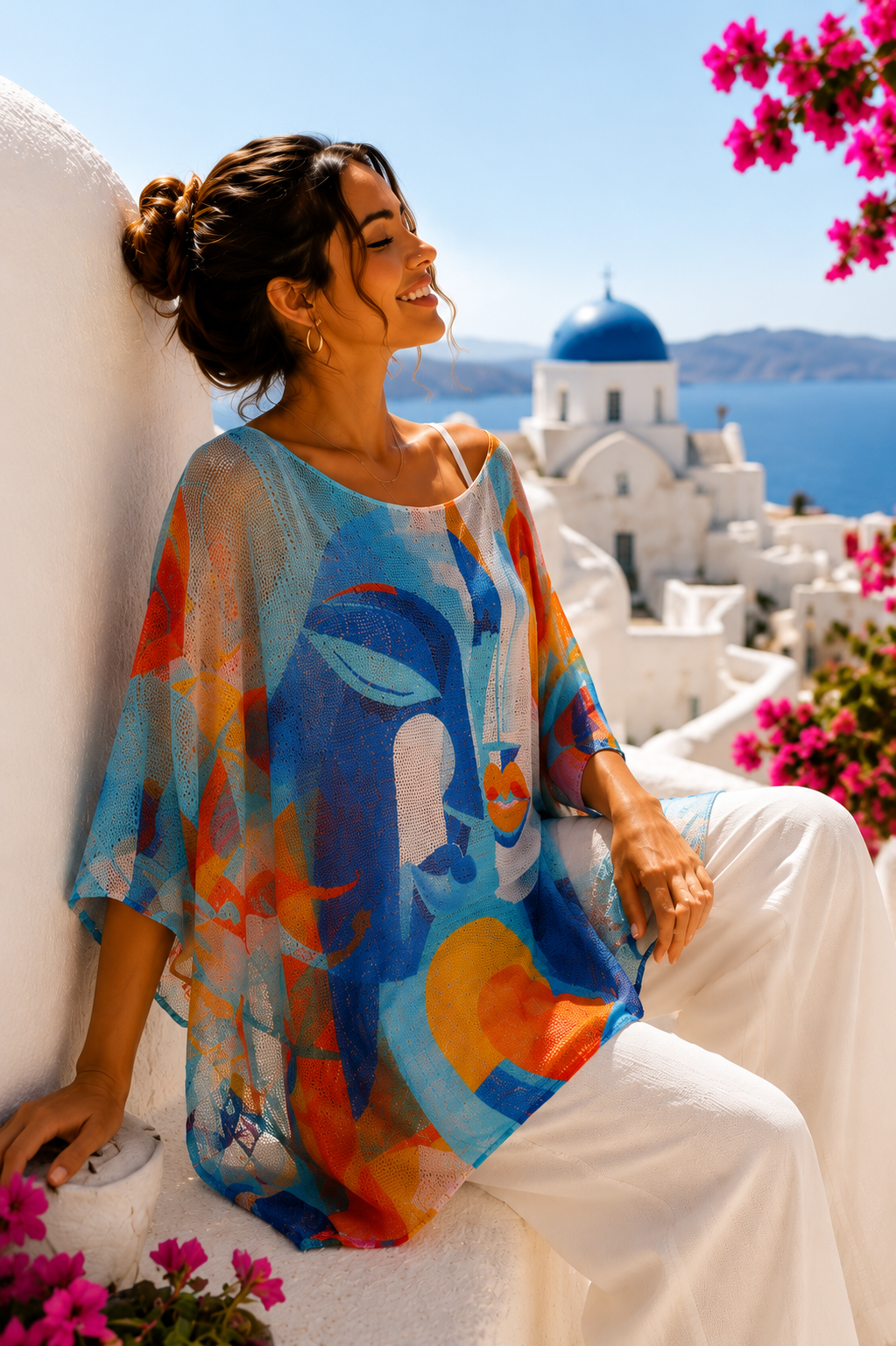 Leichter Feinstrick-Pullover im mediterranen Design