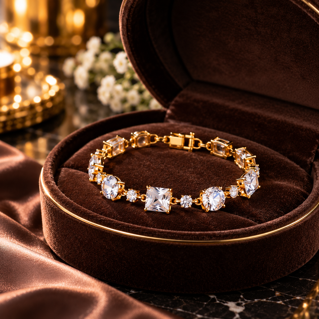 Elegantes Armband mit funkelnden Schmucksteinen aus chirurgischem Stahl – 18 Karat vergoldet