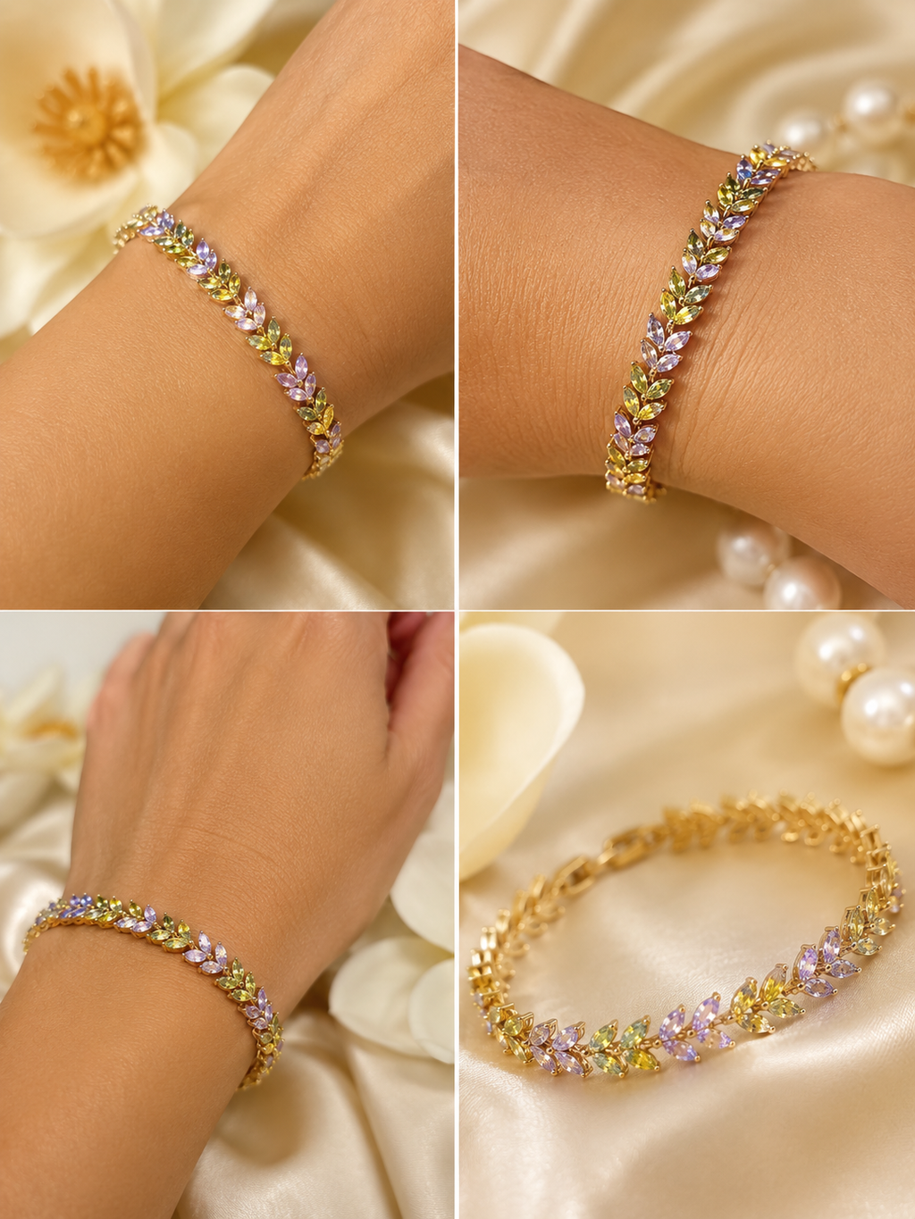 👑 Royal Blossom – Luxus Armband mit Lavendel- & Peridot-Zirkonia 💜💚✨