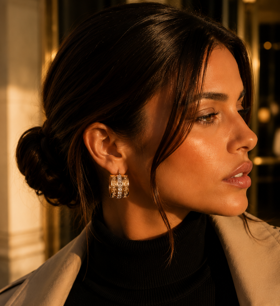 Elegante Creolen mit griechischem Muster & funkelnden Zirkonia ✨