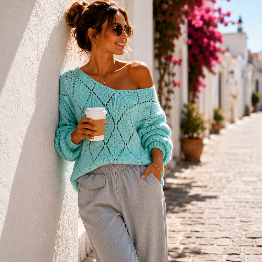 Oversize Strickpullover Mint mit Wolle – Made in Italy 🇮🇹