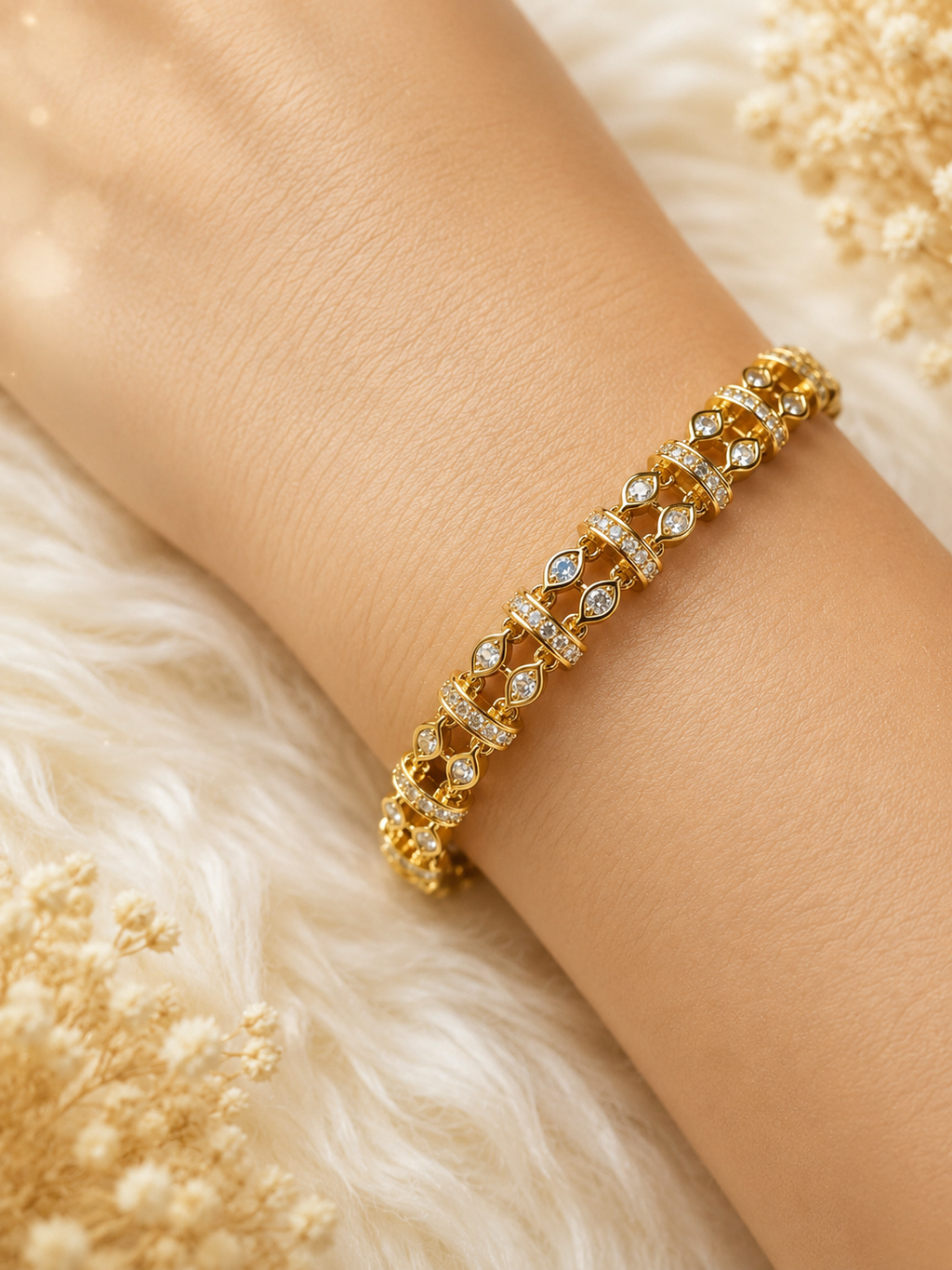 👑 Golden Harmony – Elegantes Damenarmband aus Chirurgenstahl & Zirkonia ✨