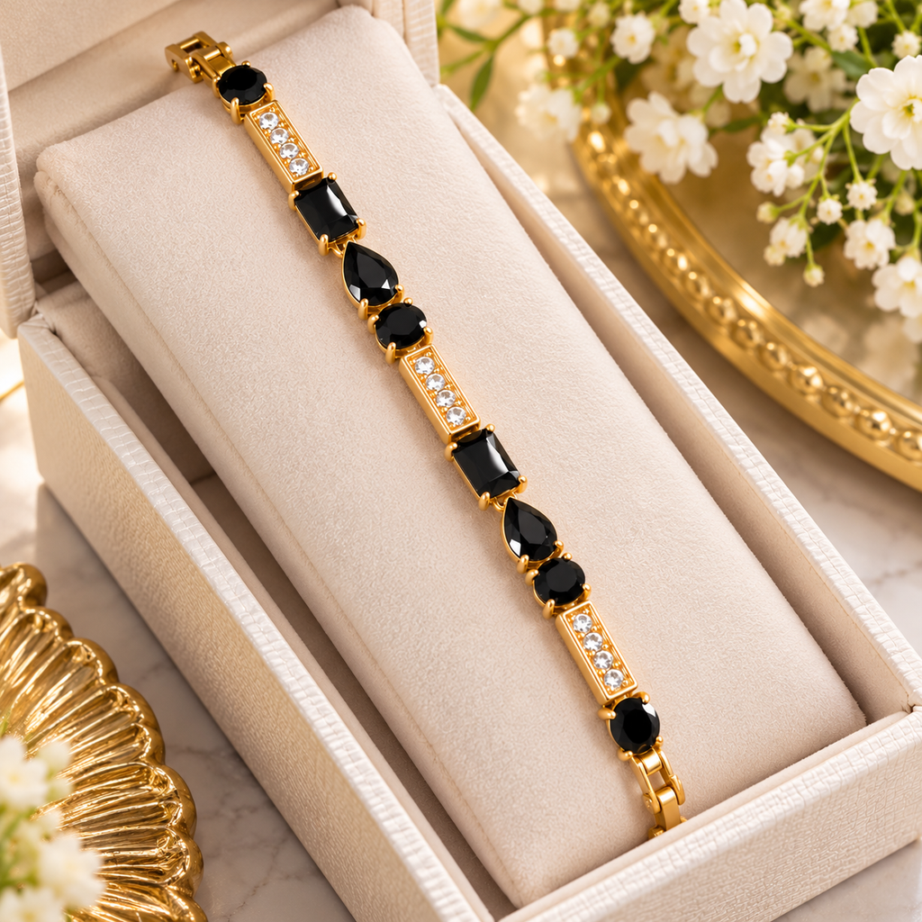 Elegantes Damenarmband Gold mit schwarzen Zirkonia – Funkelnd & zeitlos