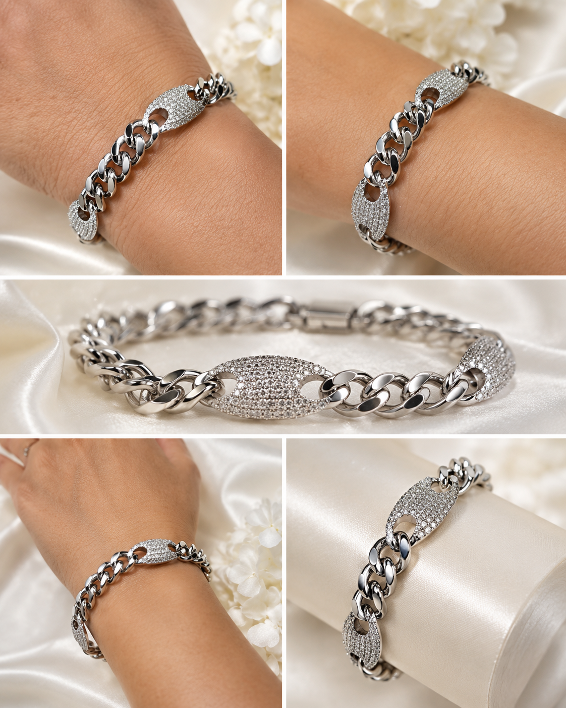 Platinum Cuban Elegance – Luxus Armband mit funkelnden Zirkonia