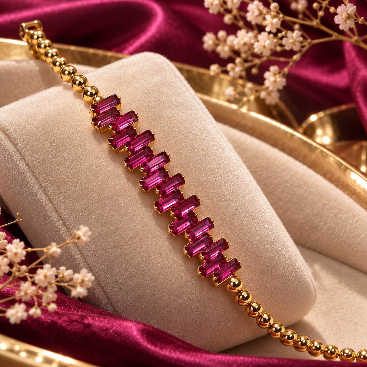 Elegantes Damenarmband mit Magenta Kristallen  Funkelnder Luxusschmuck