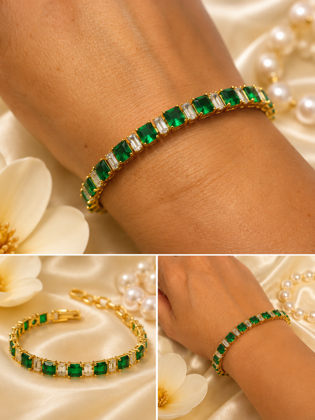 Emerald Shine – Luxus Armband mit Smaragd-Zirkonia | 18K Gold-Optik