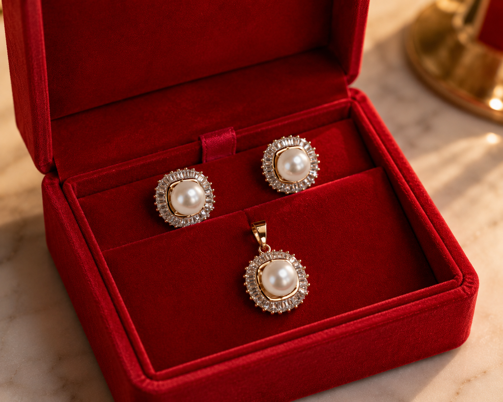 Elegantes Schmuckset mit Perle – Ohrstecker & Anhänger