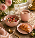 Pudderrosa Keramikgeschirr Set – Schale, Teller & Becher
