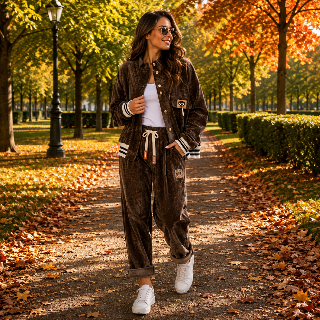 Brauner Cord Zweiteiler Damen – Jacke & Hose – Lässiger Oversize Look