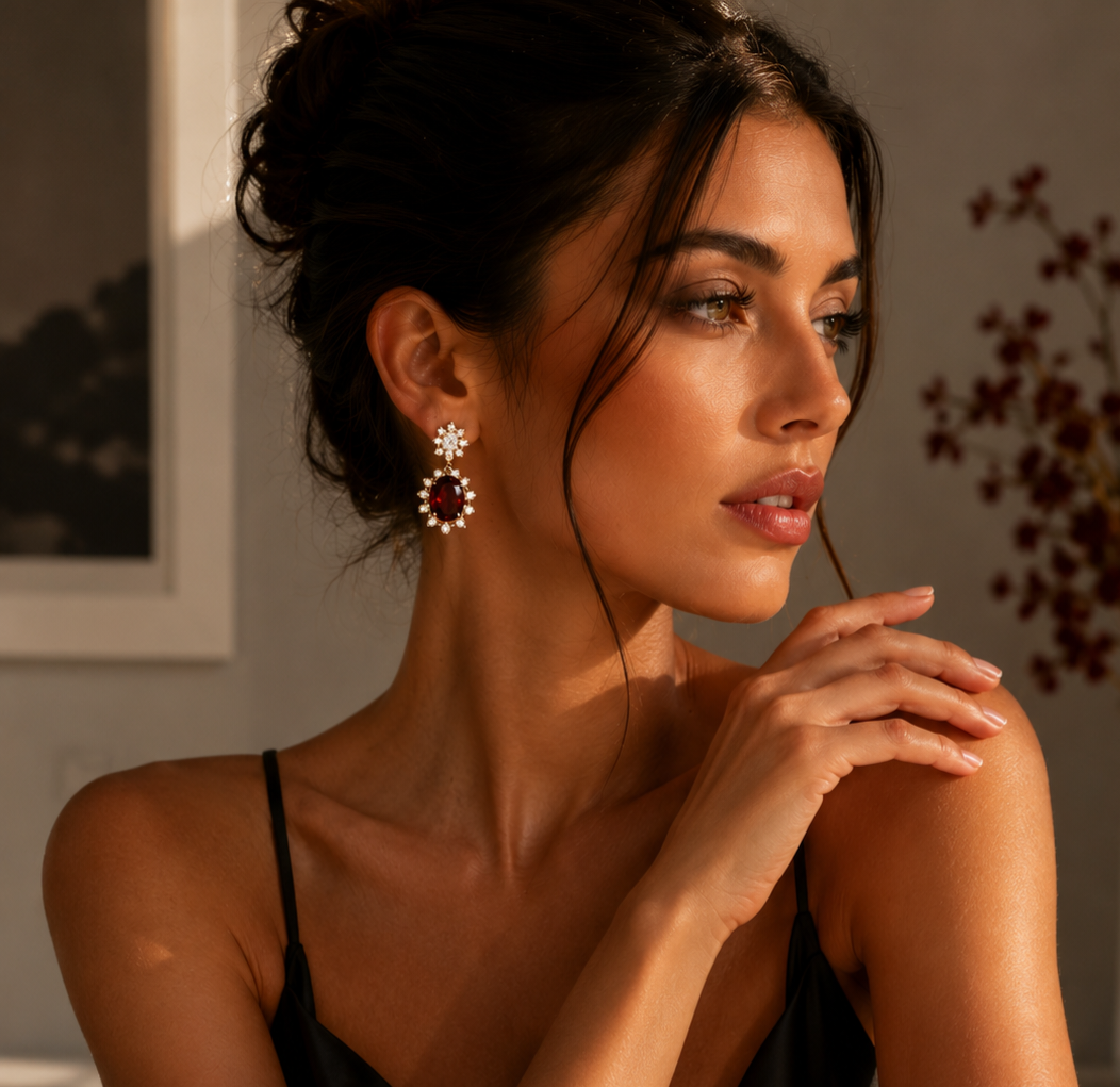Luxuriöse Statement-Ohrstecker mit roter Zirkonia ❤️