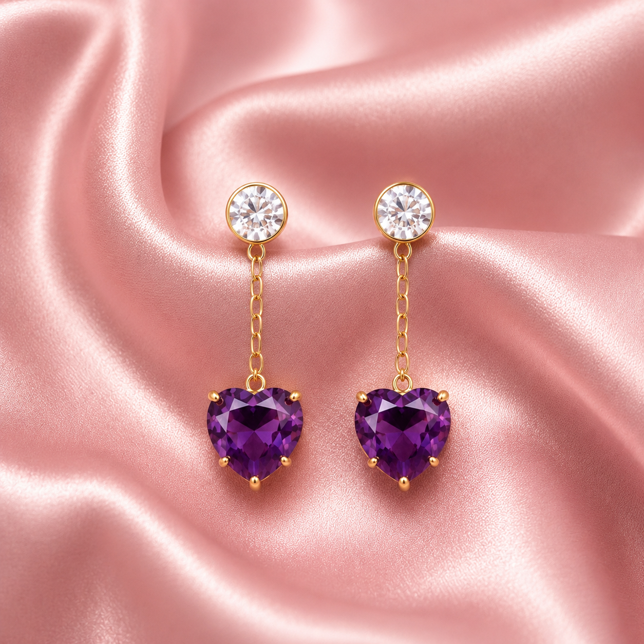 Amethyst Farbe Heart – Elegante Ohrstecker 💜