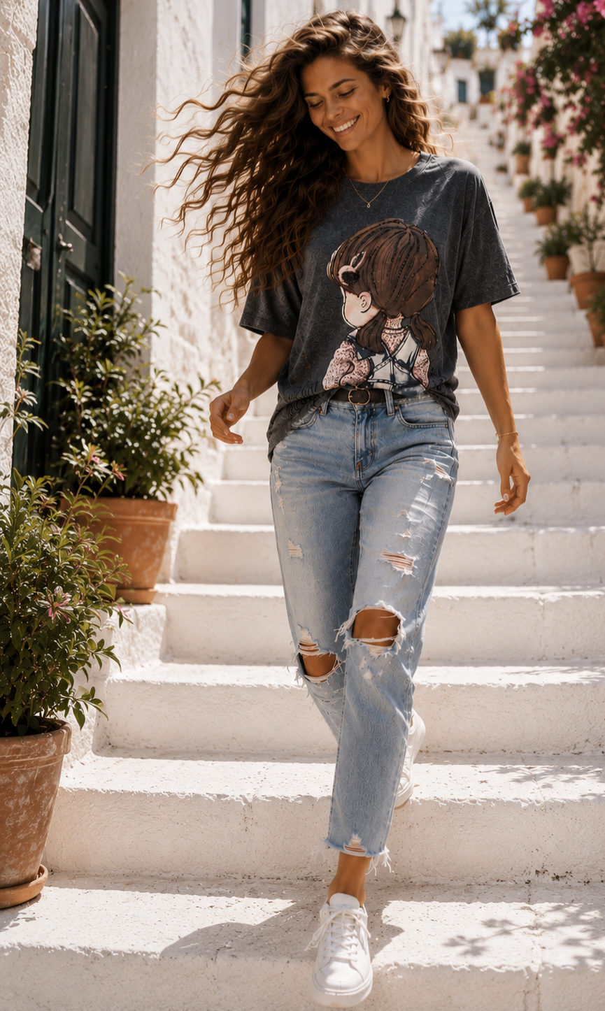 Oversize T-Shirt mit glitzerndem Print – Italienische Mode