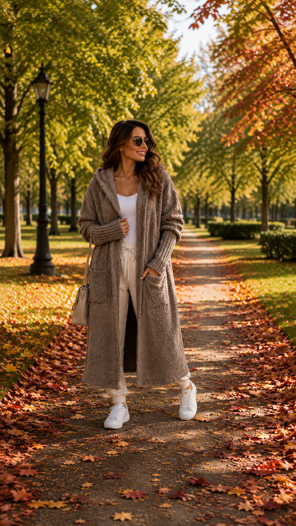 Long Bouclé Cardigan mit Kapuze – Oversize M–XL