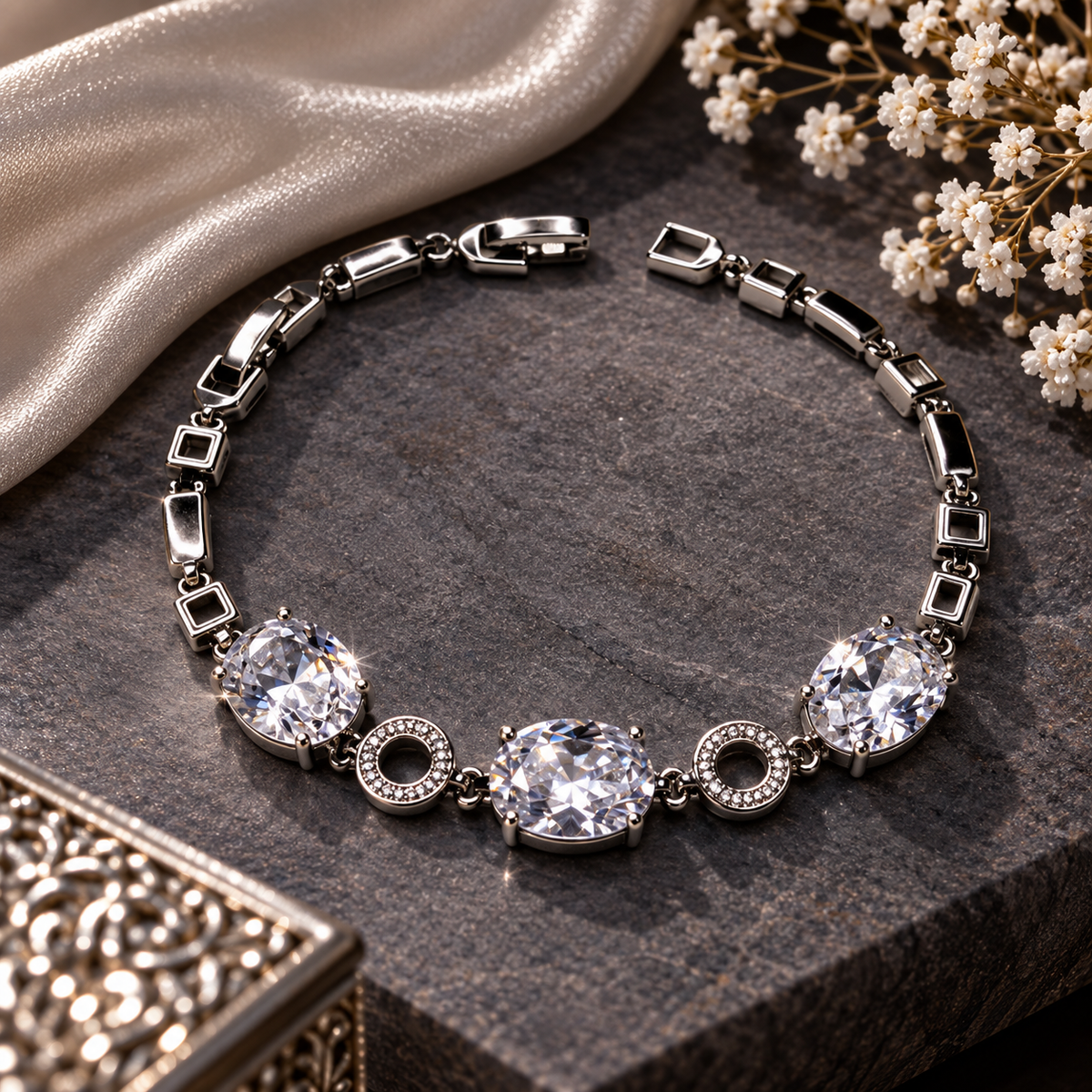 Platin Armband mit ovalen Zirkonia ✨