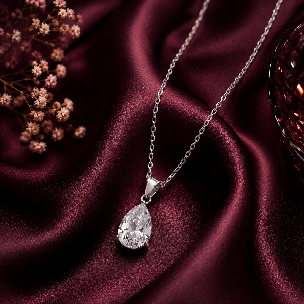 Funkelnder Tropfen – Eleganz in Platin 50cm.