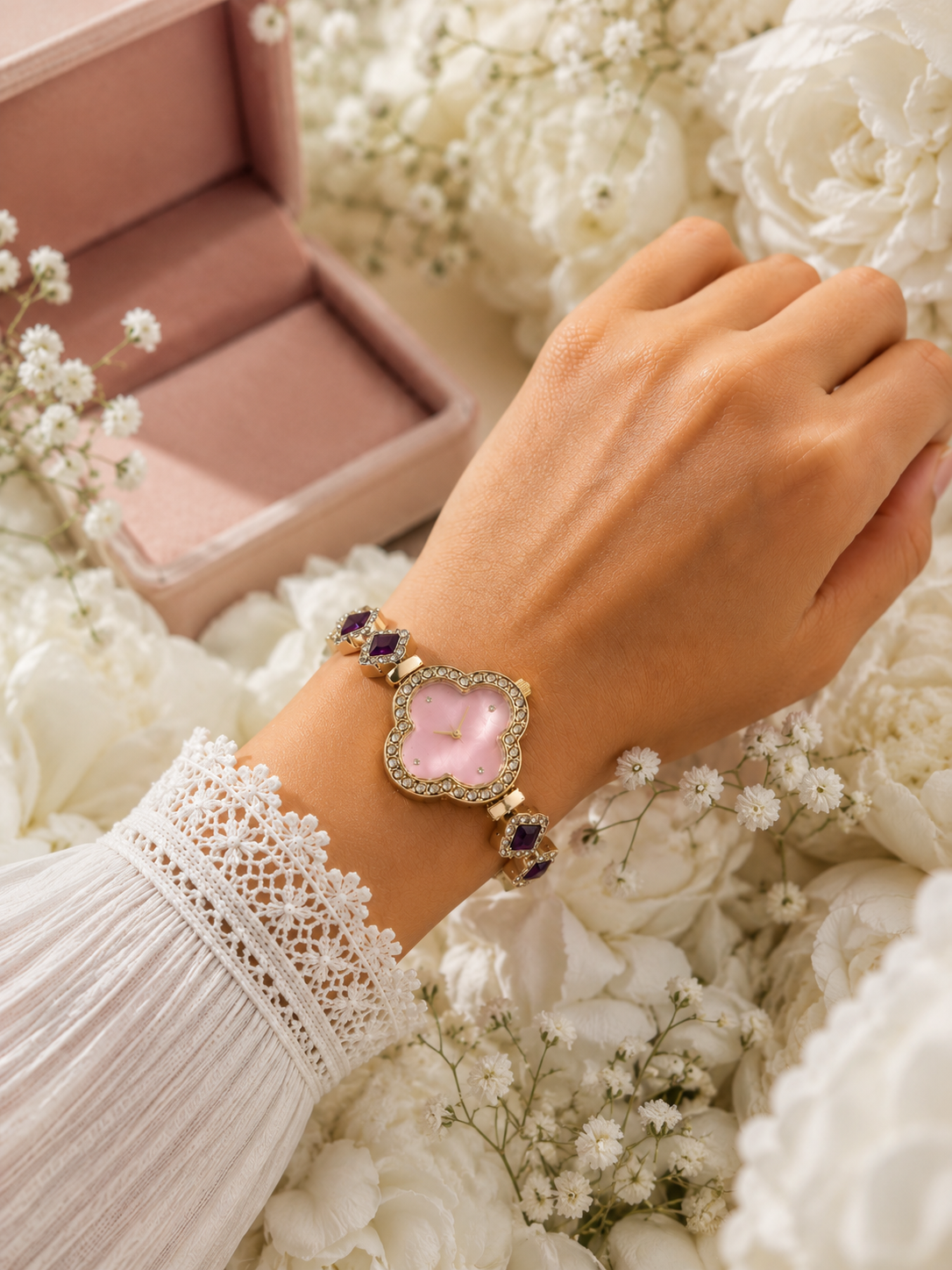 Luxus Damenuhr „Amethyst Blossom“ – Gold & Violett