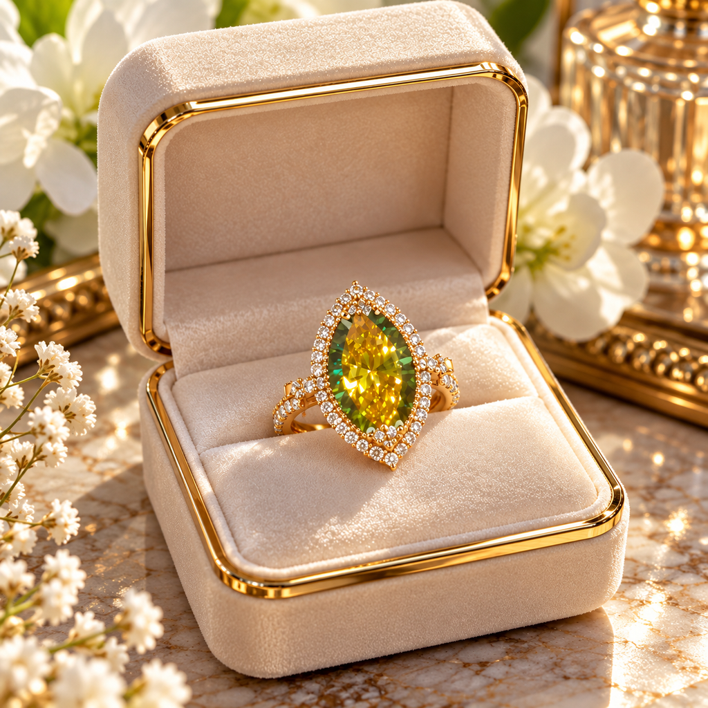 Eleganter Damenring Grün-Gelb mit Zirkonia – 18K Vergoldung – Gr. 7 💚💛