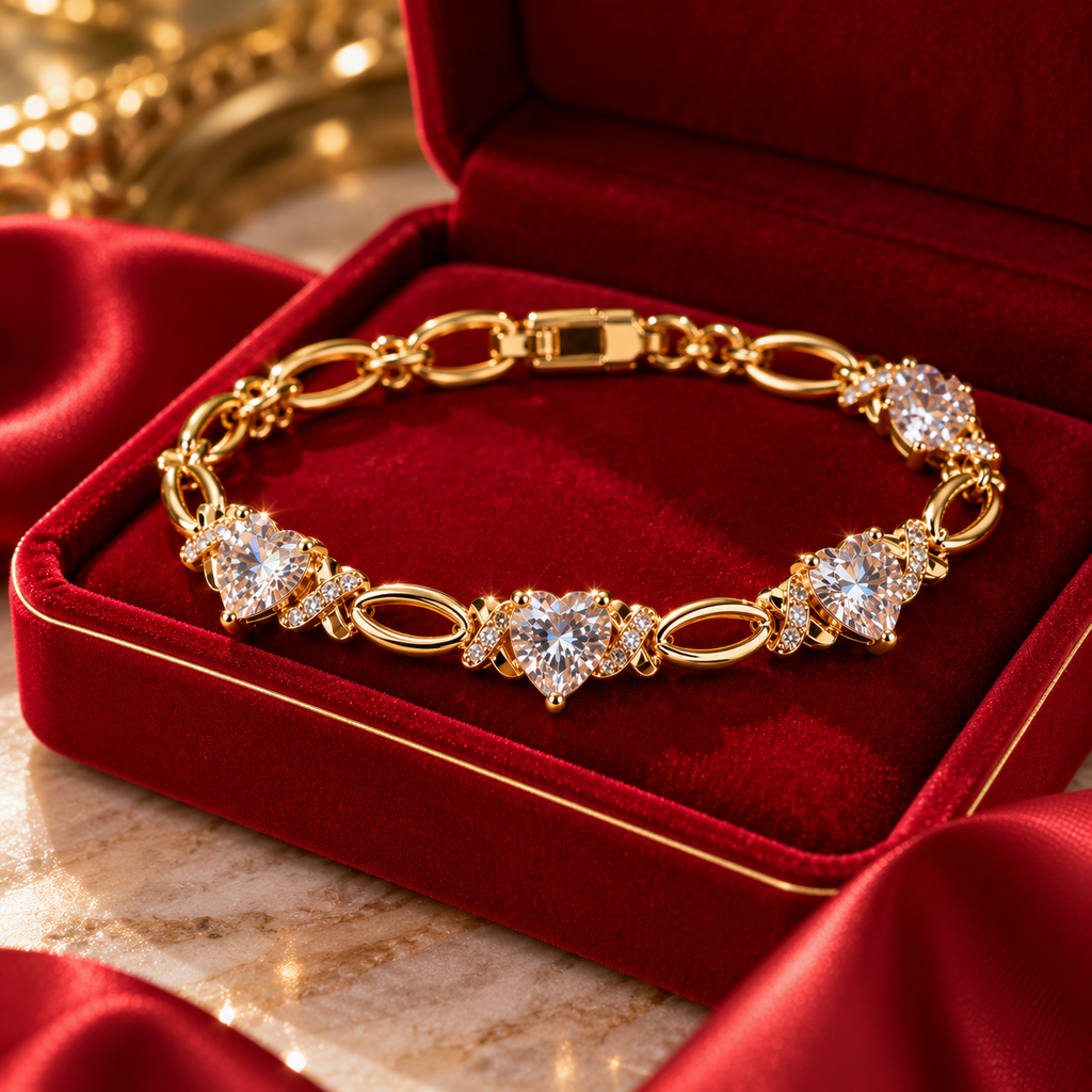 Vergoldetes Herz-Armband mit Zirkonia