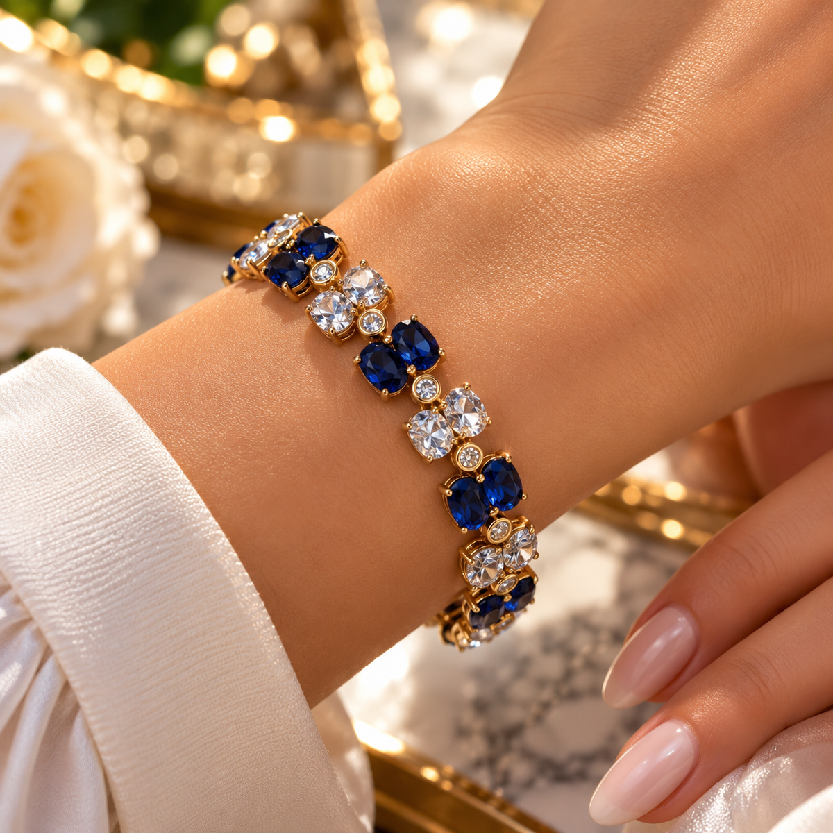 Armband mit chaberblauen & funkelnden Zirkonia-Steinen – Luxuriöser