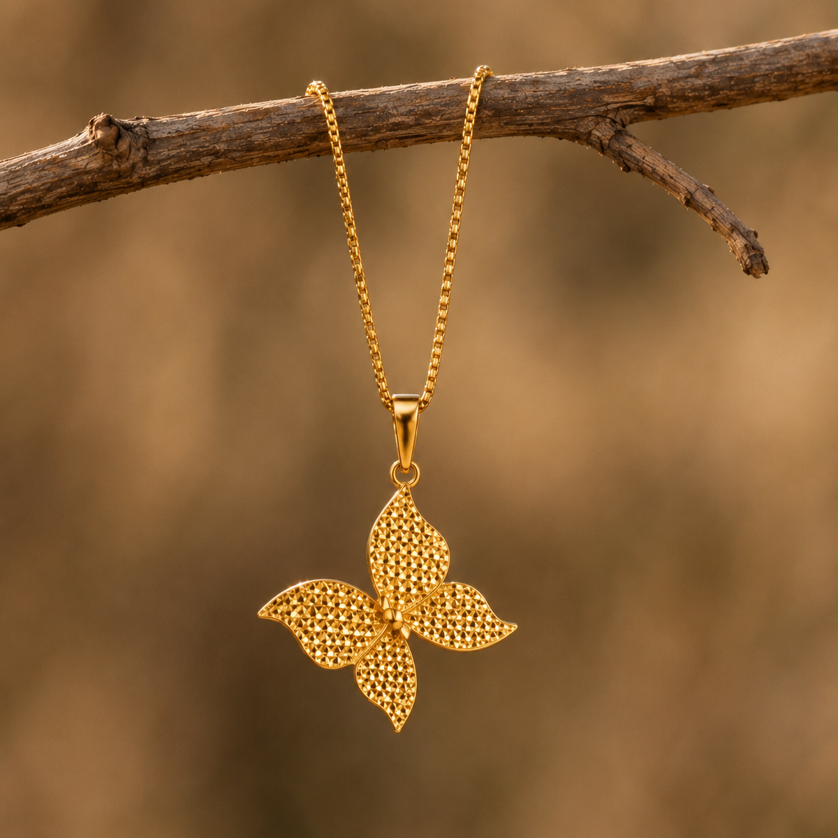 Goldene Schmetterling-Halskette 18K  45 cm.