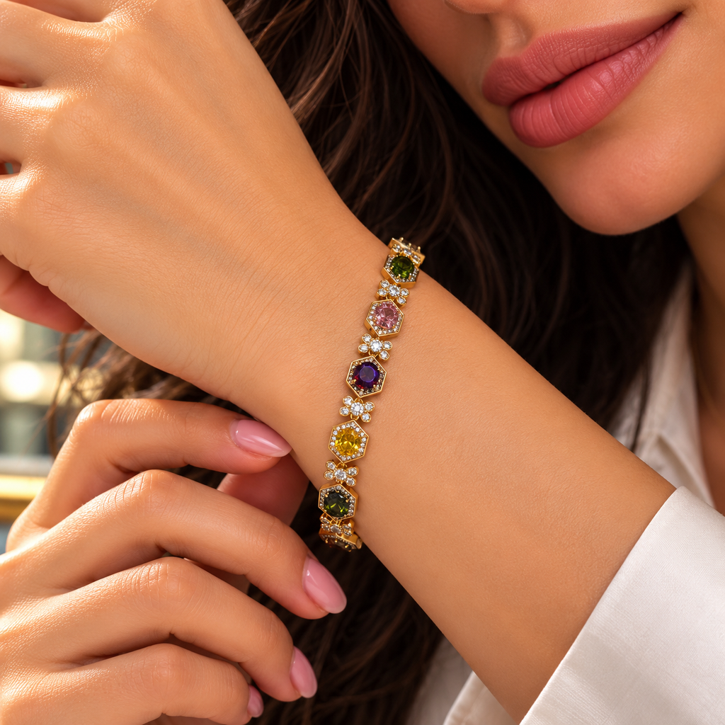 Wunderschönes Armband mit bunten Zirkonia – 18K vergoldet ✨