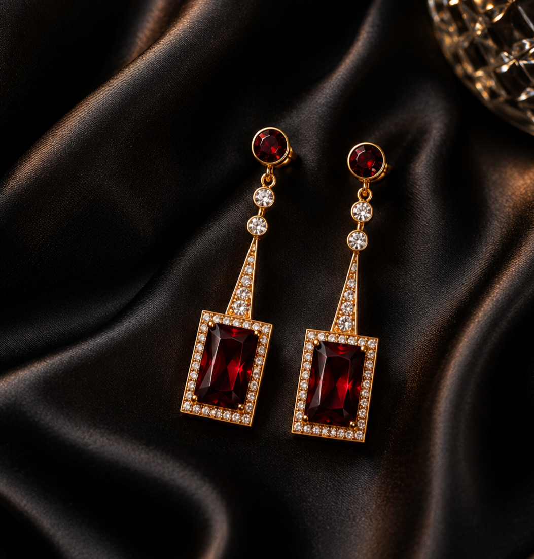 Bordeaux Luxus Statement-Ohrringe – 18K vergoldet | 5,5 cm ❤️✨